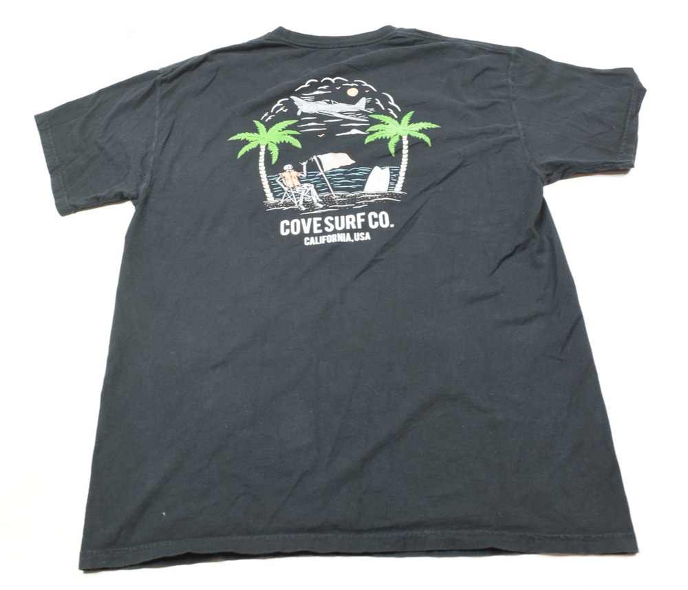 Cove Surf Co Shirt Mens Large Black Short Sleeve Crew Neck Relaxed Fit Casual